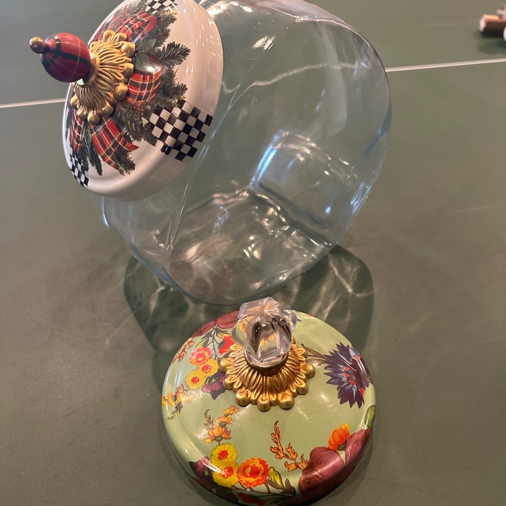 Mackenzie-Child’s cookie Glass Jar with Floral and Christmas lids